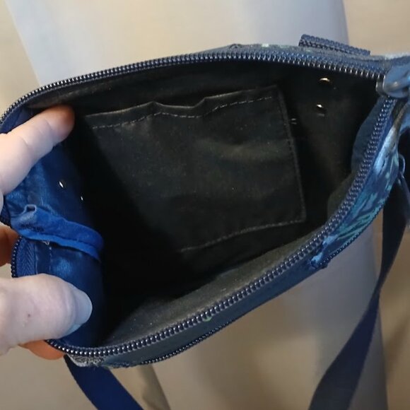 New Travel Sling Shoulder bag Blue Sage Floral Leaves Canvas Dual Zip Purse Chic - Picture 10 of 10